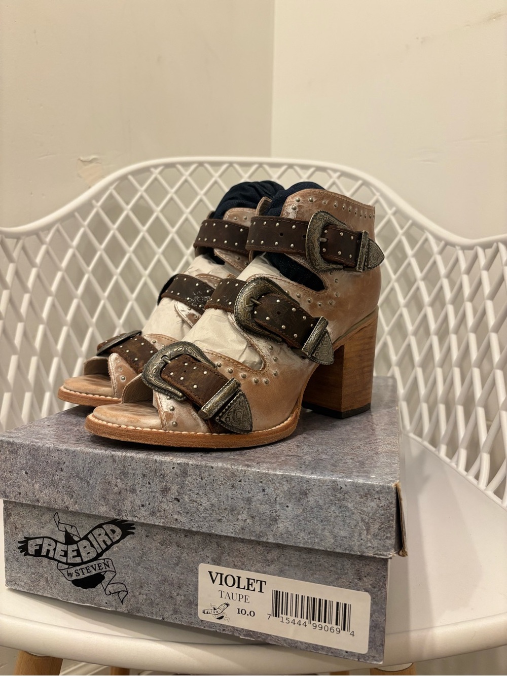 Freebird by Steven Violet Taupe Buckle Heeled Sandals